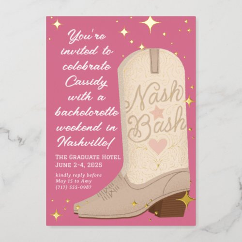 Nash Bash Cowgirl Boot Bachelorette Party Foil Invitation