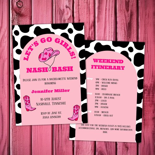 Nash Bash Cowgirl Pink Bachelorette Girls Weekend Invitation