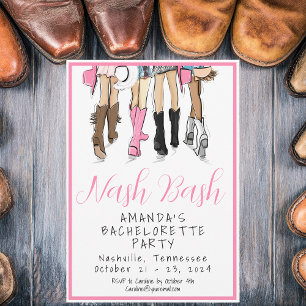 Nash Bash Pink Script Nashville Bachelorette Invitation