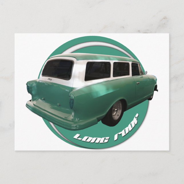 nash long roof seafoam station wagon hot rod postcard (Front)
