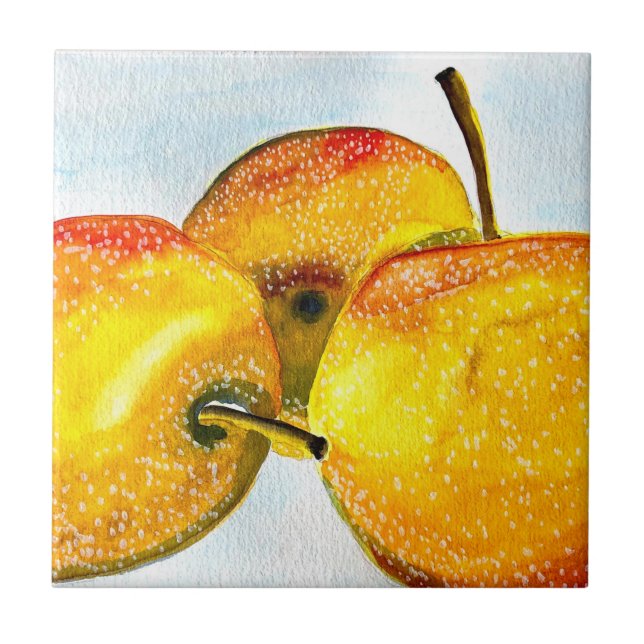 Nashi pears yellow watercolor fruit ceramic tile (Front)