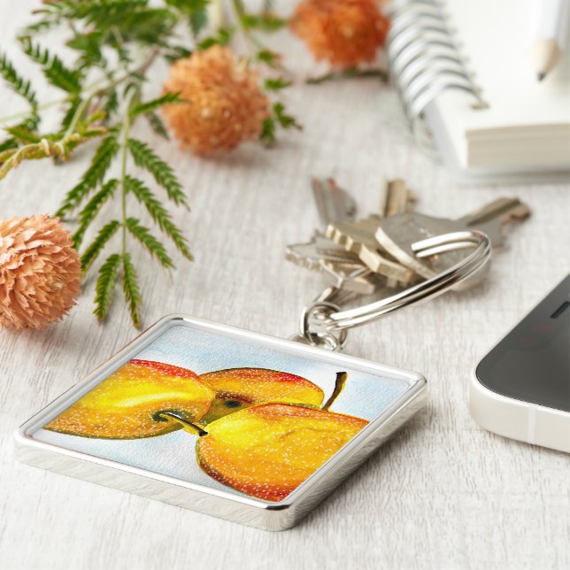 Nashi pears yellow watercolor fruit keychain (Side)