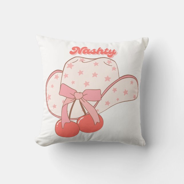 Nashty Cowboy Hat Design | Cute Girly Western Humo Throw Pillow (Front)