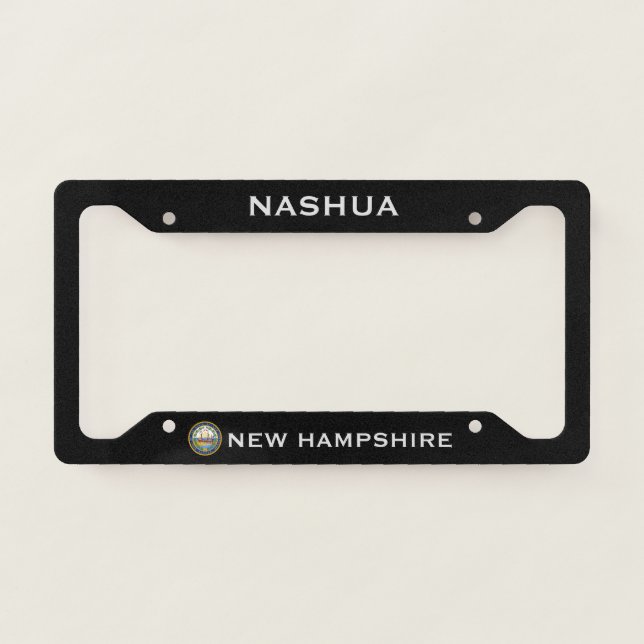 Nashua New Hampshire State Flag Black Custom  License Plate Frame (Front)