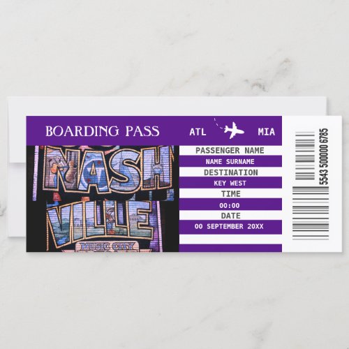 Nashville airplane boarding pass getaway indigo invitation