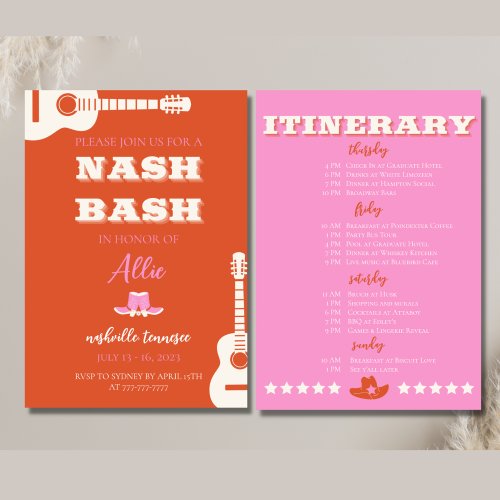 Nashville Bach Party Pink Invite and Itinerary
