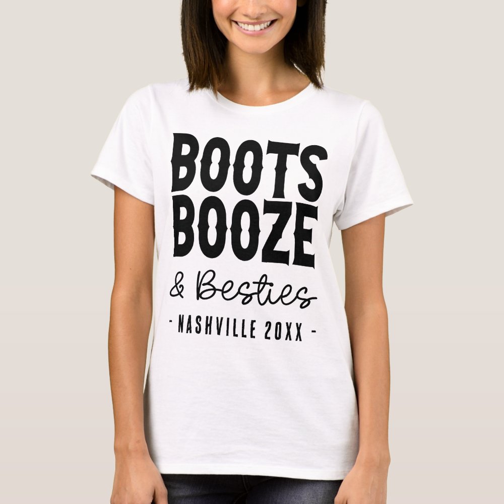 Nashville Bachelorette Boots Booze Besties Personalized Custom T-Shirt