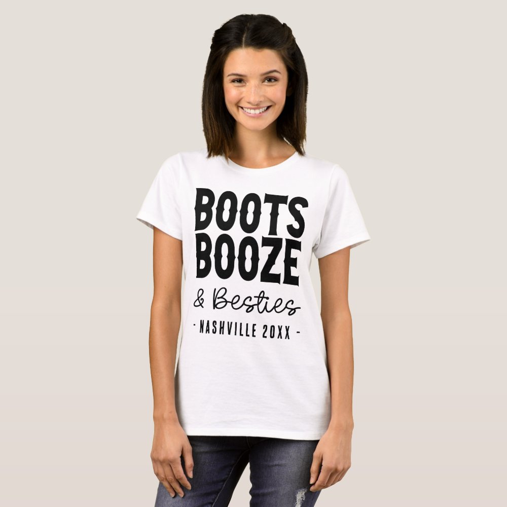 Nashville Bachelorette Boots Booze Besties Personalized Custom T-Shirt