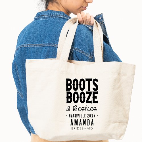 Nashville Bachelorette Boots Booze Besties Custom Tote Bag