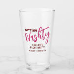 Nashville Bachelorette Getting Nashty Personalized Glass<br><div class="desc">Personalized Bachelorette Party or Girls Weekend Friends Trip Custom Beer Pint Glasses with editable text and wording with trip date,  destination or location,  name,  and fun quote like "Getting Nashty" in pink and burgundy.</div>