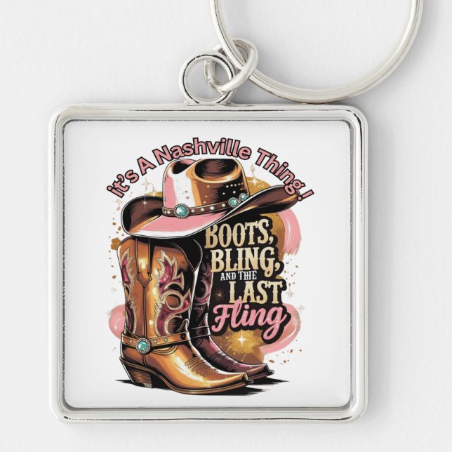 Nashville Bachelorette Party - Boots And Bling Keychain (Front)