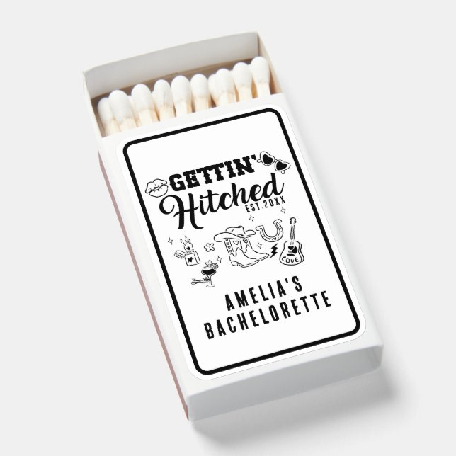 Nashville Bachelorette Party “Gettin’ Hitched”  Matchboxes (Front Open)