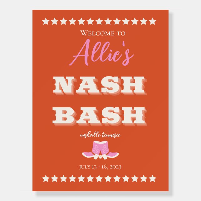 Nashville Bachelorette Party Pink Cowboy Boots Foam Board (Front)