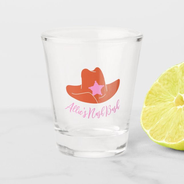 Nashville Bachelorette Party Pink Cowboy Hat Shot Glass (Front)