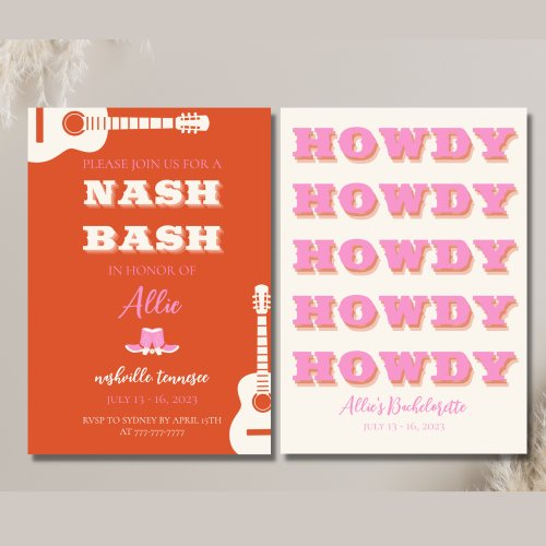 Nashville Bachelorette Party Pink Howdy Invite