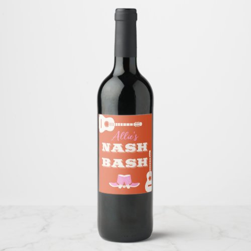 Nashville Bachelorette Pink and Orange Wine Label 