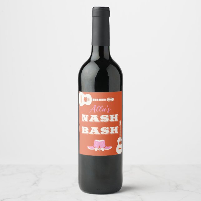 Nashville Bachelorette Pink and Orange Wine Label  (Front)