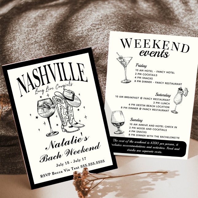 Nashville Bachelorette Social Cocktail Itinerary Invitation (Creator Uploaded)