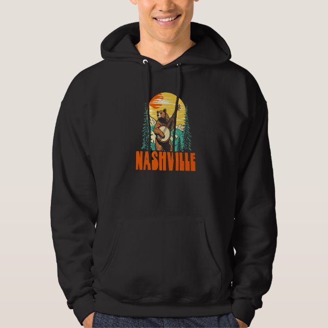 Nashville Banjo Picking Bear Outdoor & Music Hoodie (Front)