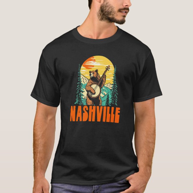 Nashville Banjo Picking Bear Outdoor & Music T-Shirt (Front)