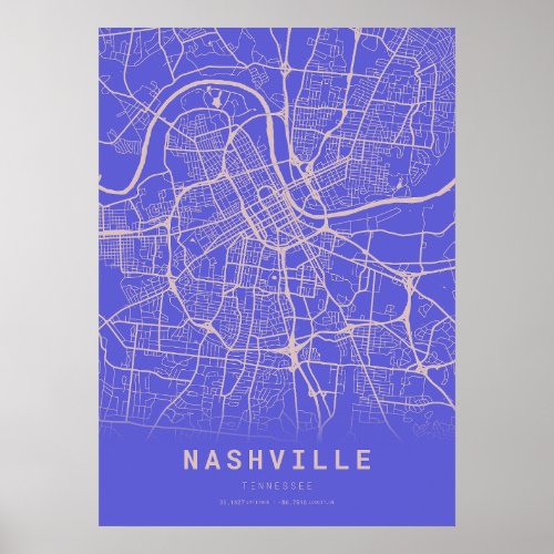 Nashville Blue City Map Poster