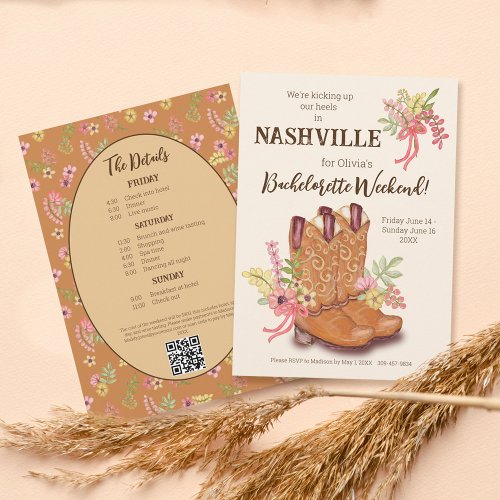 Nashville Boot Flower Bachelorette Party Itinerary Invitation