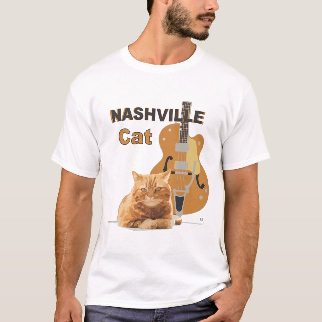 Nashville Cat Orange Guitar on light T-Shirt (Front)