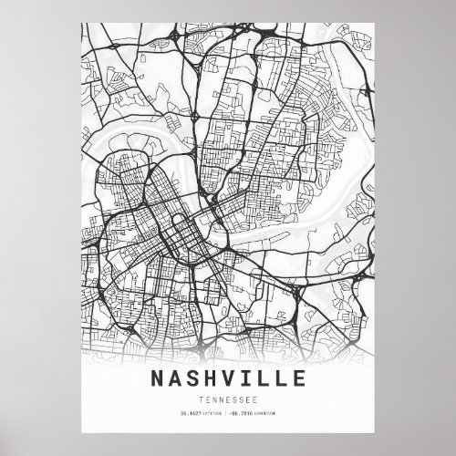 Nashville City Map Poster