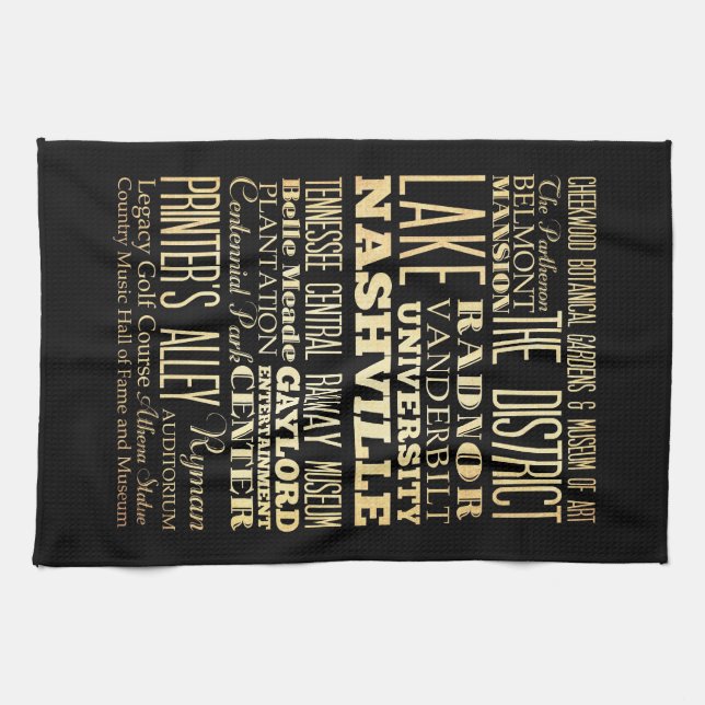Nashville City of Tennessee State Typography Art Kitchen Towel (Horizontal)