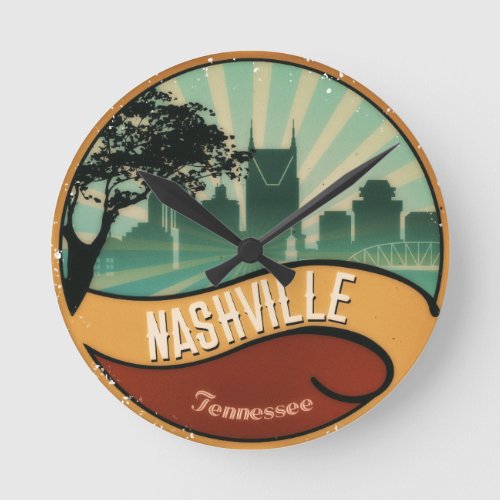 Nashville City Skyline Retro Vintage Wall Clock