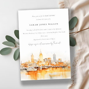 Nashville City Skyline Watercolor Baby Shower Invitation