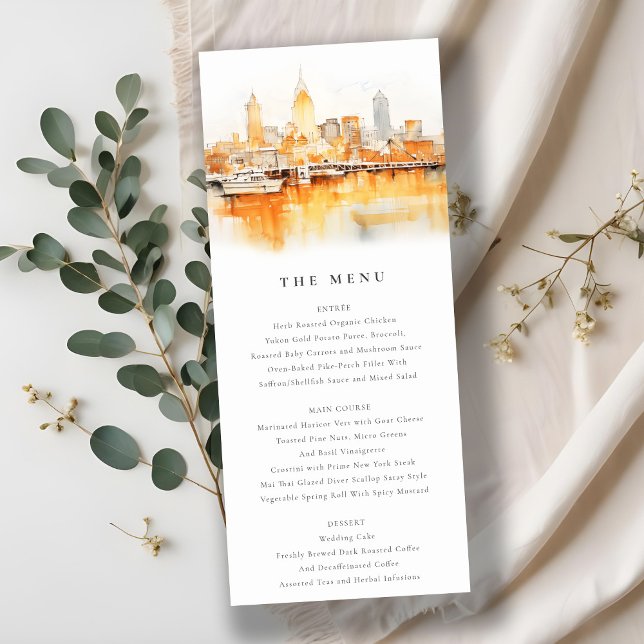 Nashville City Skyline Watercolor Wedding Menu Invitation (Creator Uploaded)