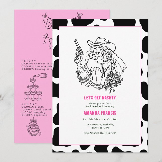 Nashville Cowgirl Bachelorette Weekend Itinerary Invitation (Front/Back)