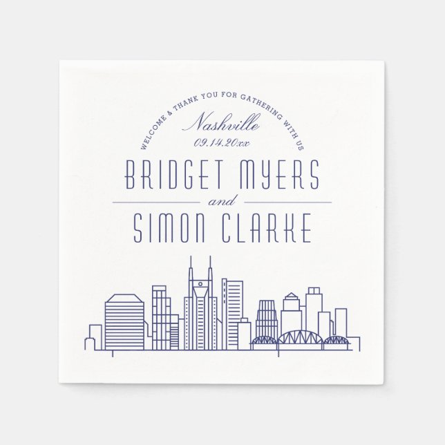 Nashville Deco Navy Skyline | Wedding Event  Napkins (Front)