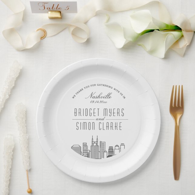 Nashville Deco Skyline | Wedding Event Paper Plates (Wedding)