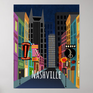 Nashville Downtown at Night Poster