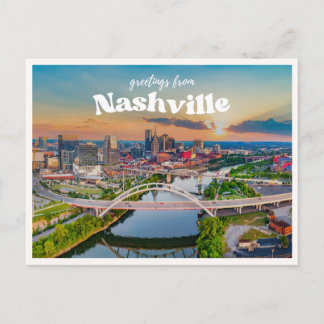 Nashville Downtown City Skyline Retro Greeting Postcard