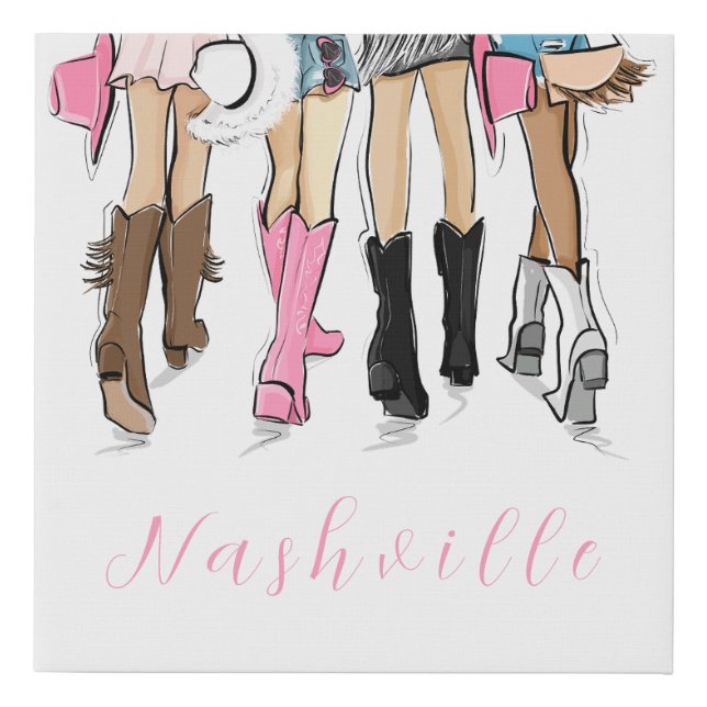 Nashville Fashion Illustration Cowboy Boots  Faux Canvas Print (Front)