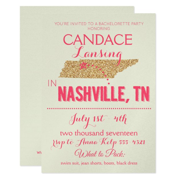 Nashville Gold Bachelorette Party Invitation