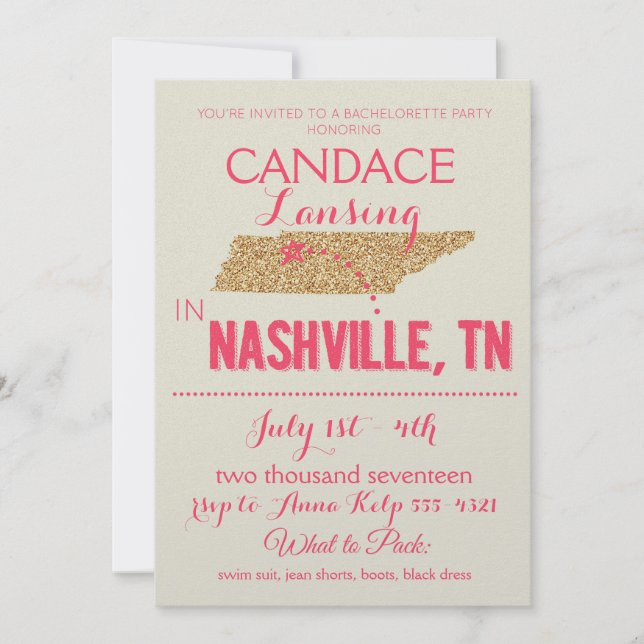 Nashville Gold Bachelorette Party Invitation (Front)
