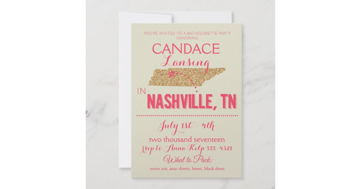 Nashville Gold Bachelorette Party Invitation | Zazzle