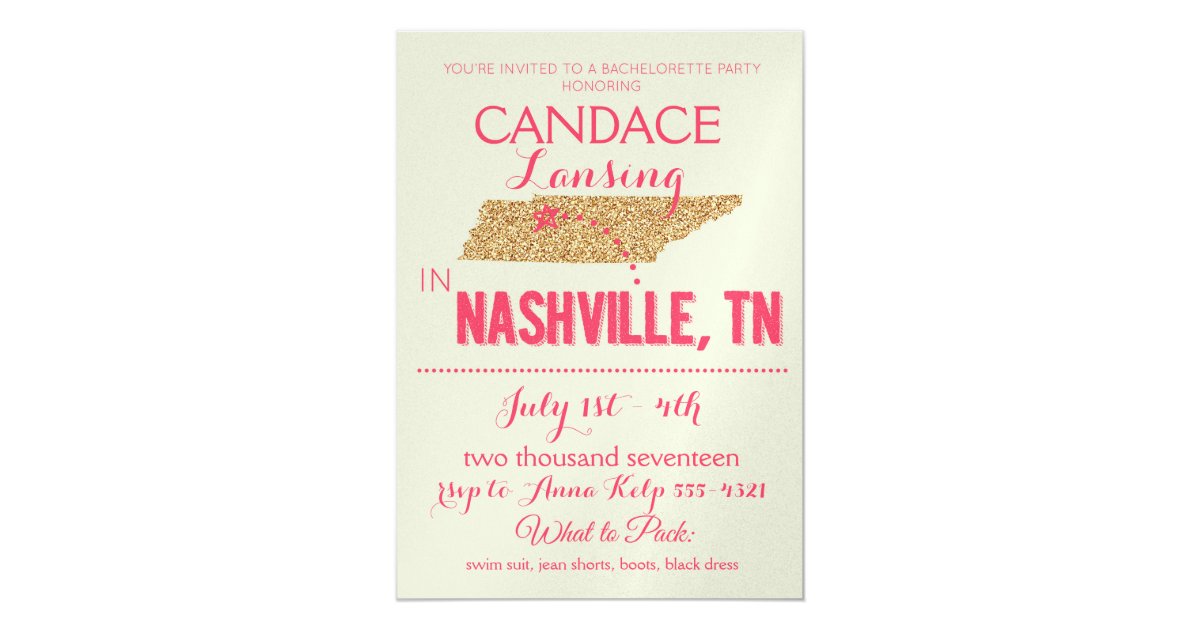 Nashville Gold Bachelorette Party Invitation | Zazzle.com