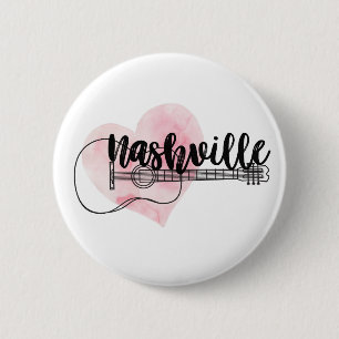 Nashville Guitar watercolor heart design Button