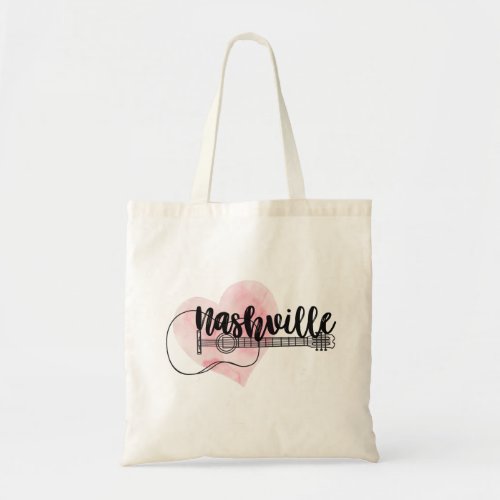 Nashville Guitar watercolor heart design Tote Bag