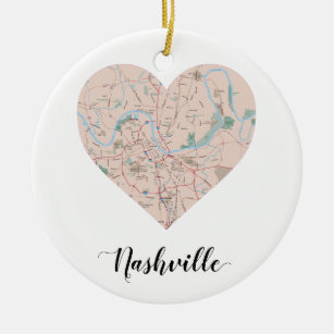 Nashville Heart Map Ceramic Ornament