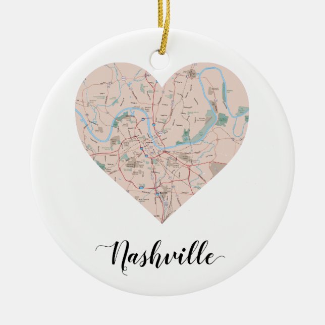 Nashville Heart Map Ceramic Ornament (Front)