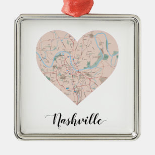 Nashville Heart Map Metal Ornament