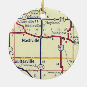 Nashville IL Vintage Map Ceramic Ornament