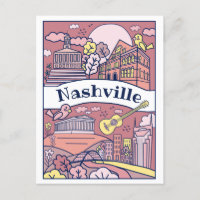 Nashville Landmarks Postcard - Pink
