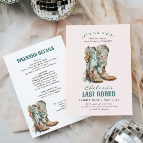 Nashville Last Rodeo Boots Bachelorette Party Invitation